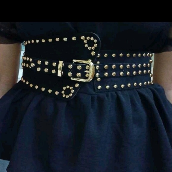 Black vegan faux suede corset gold studs punk wide boho waist belt - Picture 14 of 14